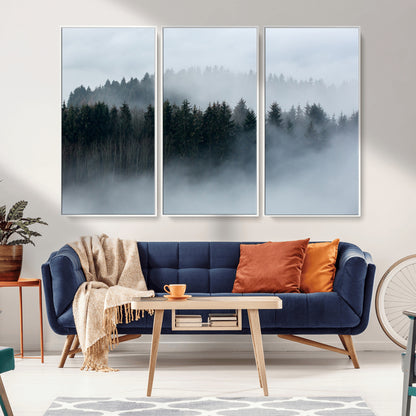 42596-MGV-CV-36X24-Misty Forest Wall Art – Atmospheric Pine Trees Canvas Print, Nature Landscape Decor for Living Room, Bedroom, Office, or Cabin