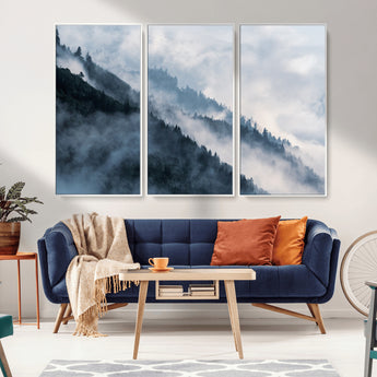 85737-MGV-CV-36X24-Misty Mountain Wall Art – Atmospheric Pine Forest Canvas Print with Fog and Mist, Calm Nature Decor for Living Room, Bedroom,