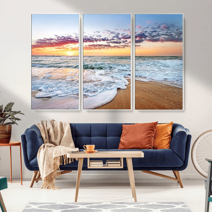 39560-MGV-CV-36X24-Sunrise Beach Wall Art – Vibrant Ocean Waves and Golden Sand Canvas Print, Seaside Coastal Decor for Living Room, Bedroom or