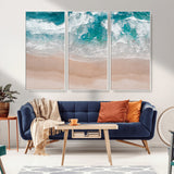 39236-MGV-FC-48X32-3P_White-Ocean Beach Wall Art – Aerial View of Waves and Sand Canvas Print, Coastal Home Decor for Living Room, Bedroom, Office or Beach