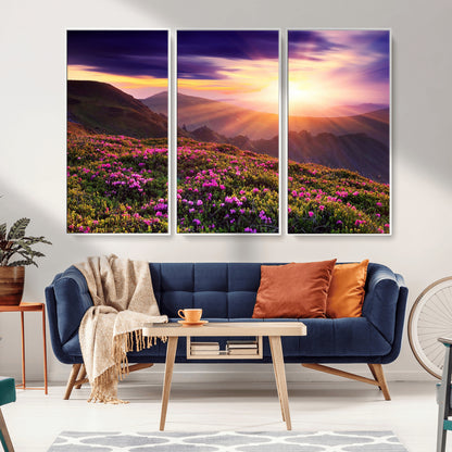 49741-MGV-CV-36X24-Mountain Sunrise Wall Art – Vibrant Floral Landscape Canvas Print, Nature Home Decor for Living Room, Bedroom Office or Cabin