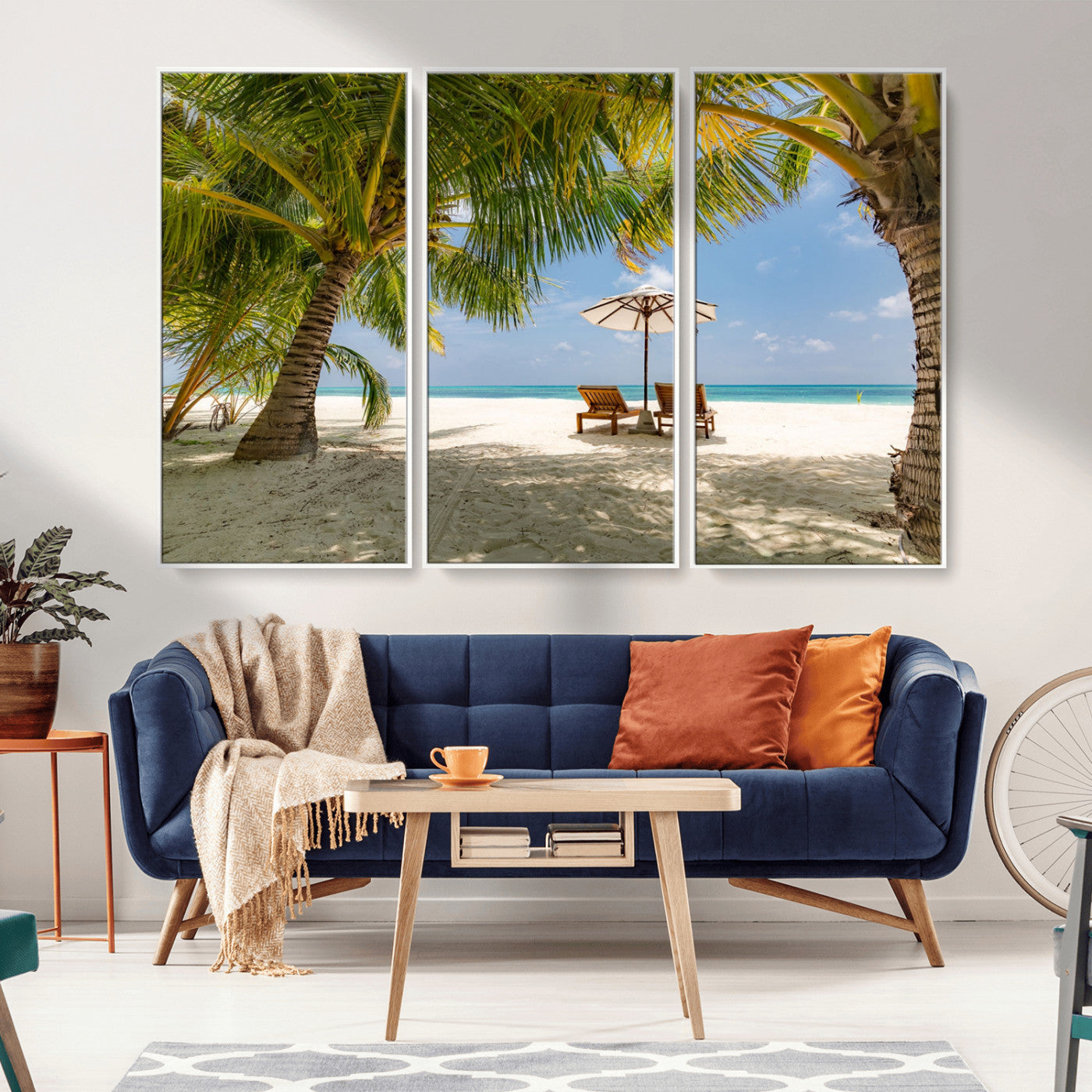 83601-MGV-CV-36X24-Tropical Beach Wall Art – Serene Palm Trees and Lounge Chairs Canvas Print, Relaxing Coastal Decor for Living Room, Bedroom or