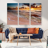 38302-MGV-CV-36X24-Sunset Beach Wall Art – Stunning Ocean Waves and Rock Canvas Print, Warm Coastal Decor for Living Room, Bedroom, Office or Beach