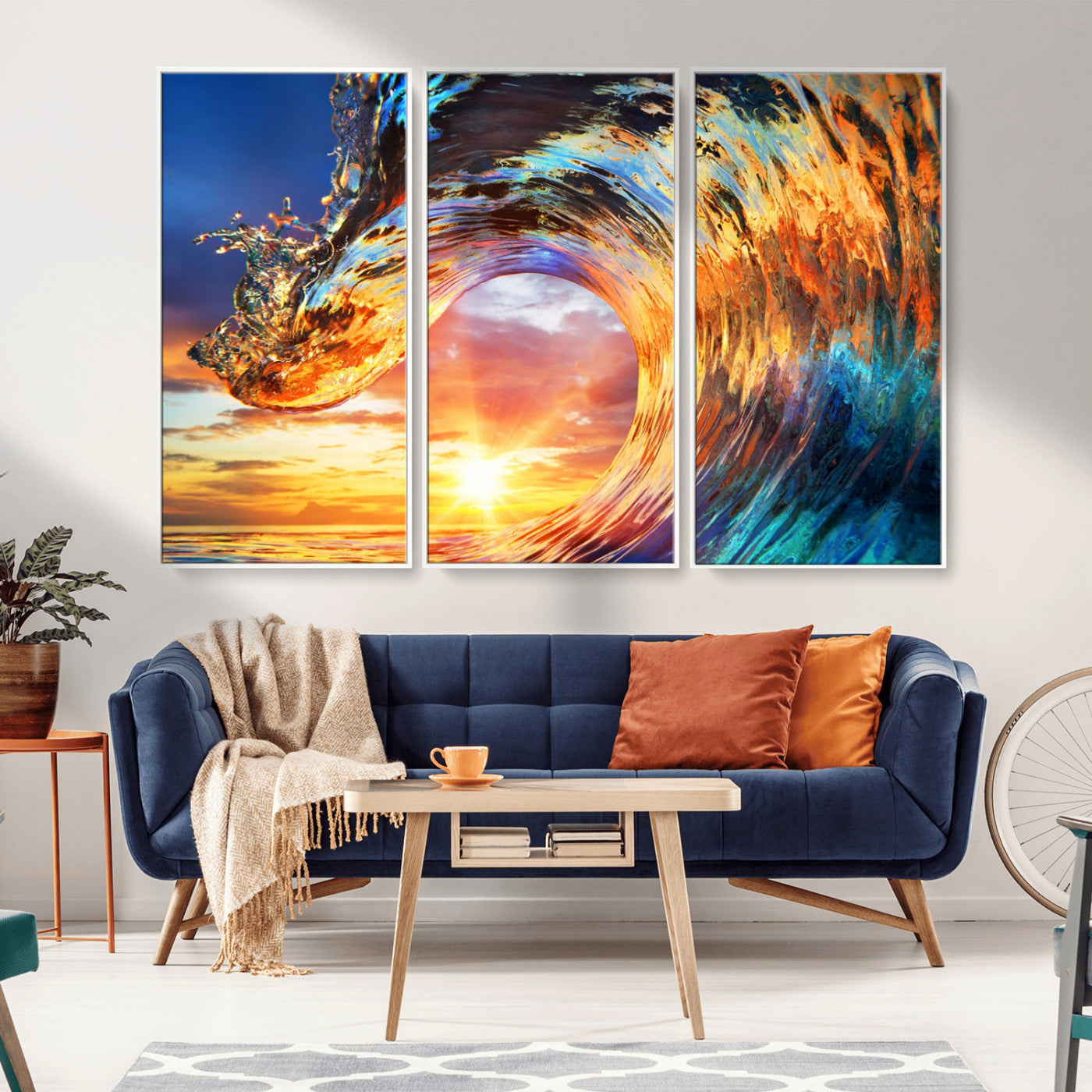 52890-MGV-CV-36X24-Surfing Wave Wall Art Canvas Print, Framed Sunset Ocean Art Picture Print, Ocean Wave Perfect Nautical Decor Artwork