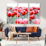 44554-MGV-CV-36X24-Vibrant red tulips stand out beautifully against a black-and-white background, making a striking decor piece perfect for any home