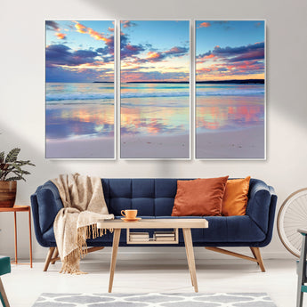 64882-MGV-CV-36X24-Tranquil Sunset Beach Wall Art – Panoramic Ocean Reflection Canvas Print, Calm Coastal Decor for Bedroom, Living Room or Office