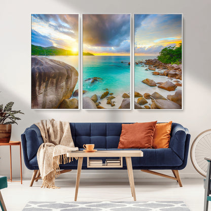 23769-MGV-CV-36X24-Tropical Beach Sunset Wall Art – Serene Ocean Canvas Print, Coastal Landscape Decor for Living Room, Bedroom or Office, Peaceful