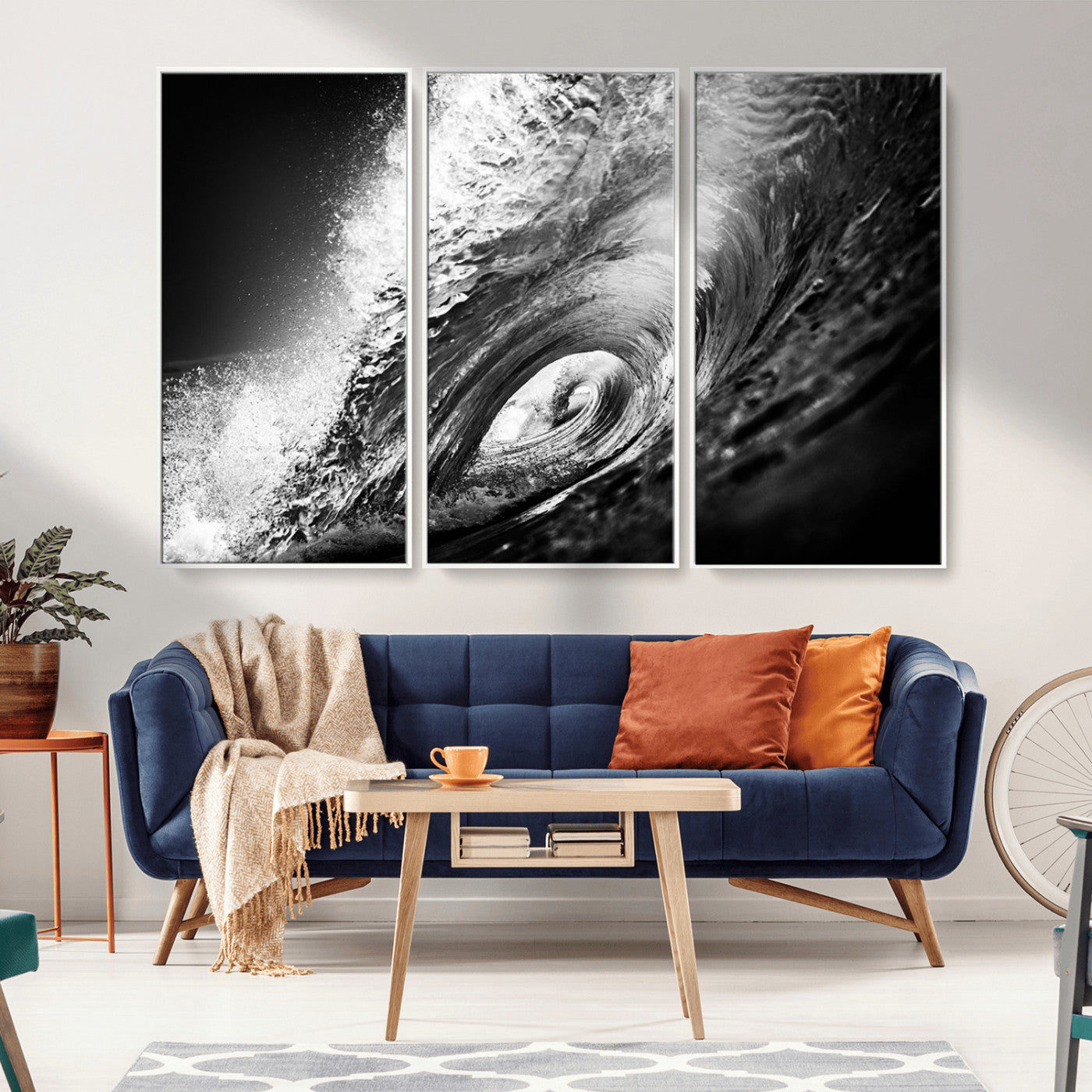 22702-MGV-FC-48X32-3P_White-Black and White Ocean Wave Wall Art – Powerful Surf Curl Photography Canvas Print, Modern Coastal Decor for Living Room, Office or
