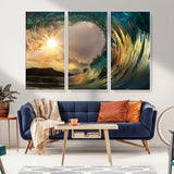 38256-MGV-FC-48X32-3P_White-Ocean Wave Wall Art – Stunning Sunrise Through Curling Wave Canvas Print, Coastal Surf Photography Seascape Decor for Living Room,