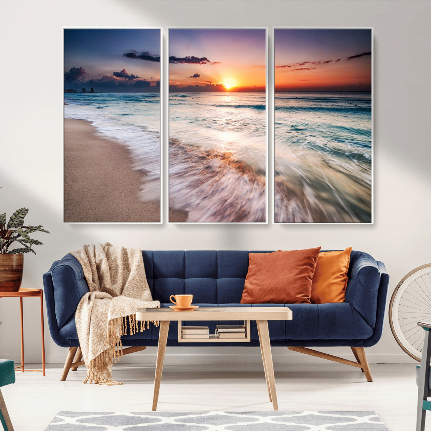 99906-MGV-FC-48X32-3P_White-Morning Tide Canvas Print – Soft Sunrise Ocean Waves Wall Art, Coastal Serenity Decor for Home & Office
