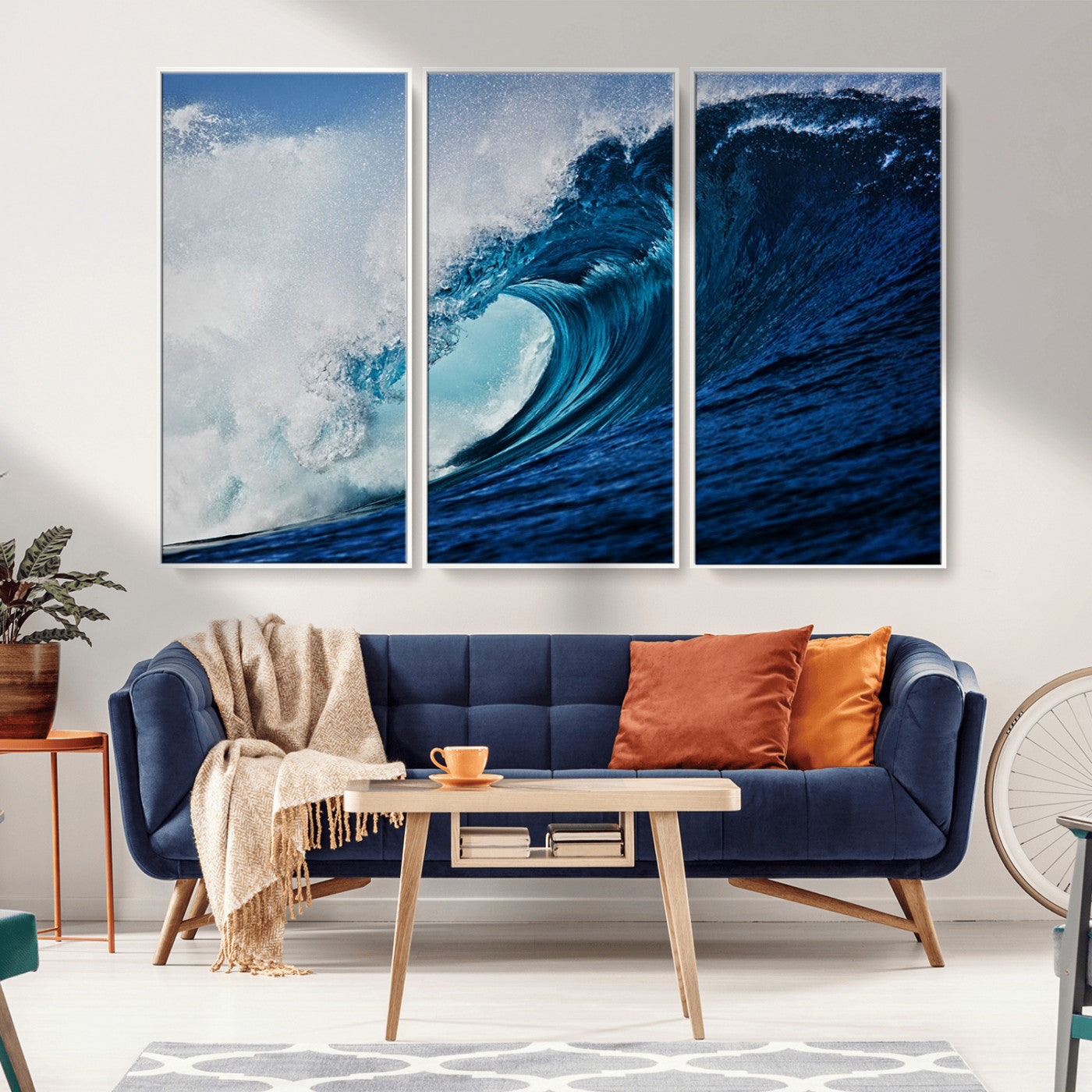 89502-MGV-FC-48X32-3P_White-Powerful Ocean Wave Wall Art – Panoramic Blue Sea Wave Canvas Print, Coastal Surf Photography Artwork for Living Room, Bedroom, or