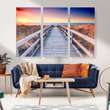 60625-MGV-FC-48X32-3P_White-Beach Boardwalk Sunrise Wall Art – Coastal Pathway to Ocean Canvas Print, Seaside Landscape Decor for Home or Office