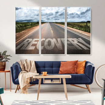 50743-MGV-FC-48X32-3P_White-Healing Road Wall Art – Motivational Highway Canvas Print, Inspirational Journey Decor for Office, Gym or Living Room