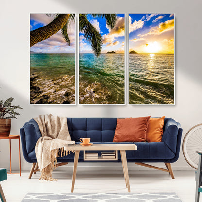 68606-MGV-CV-36X24-Tropical Palm Tree Ocean Wall Art – Sunset Beach Seascape Print, Coastal Paradise Decor for Living Room or Office