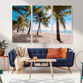 98175-MGV-CV-36X24-Tropical Palm Beach Wall Art – Relaxing Ocean Shore Canvas Print with Palm Trees, Coastal Summer Decor for Living Room, Bedroom or