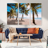 98175-MGV-FC-48X32-3P_White-Tropical Palm Beach Wall Art – Relaxing Ocean Shore Canvas Print with Palm Trees, Coastal Summer Decor for Living Room, Bedroom or