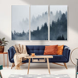 23671-MGV-FC-48X32-3P_White-Misty Forest Wall Art – Serene Foggy Pine Trees Landscape Canvas Print, Tranquil Nature Decor for Living Room, Bedroom or Office