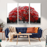 80021-MGV-CV-36X24-Red Tree Wall Art – Striking Black and White Landscape Canvas Print with Vibrant Red Leaves, Modern Nature Decor for Living Room