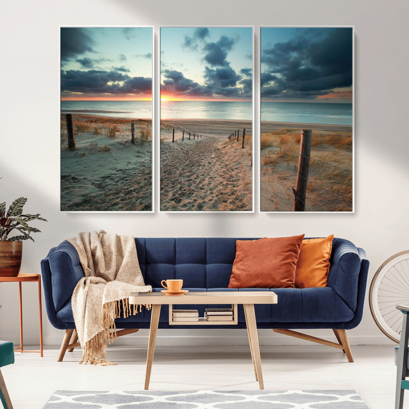 25788-MGV-FC-48X32-3P_White-Sunset Beach Path Wall Art – Scenic Coastal Dunes and Ocean Canvas Print, Tranquil Seaside Landscape Decor for Living Room or