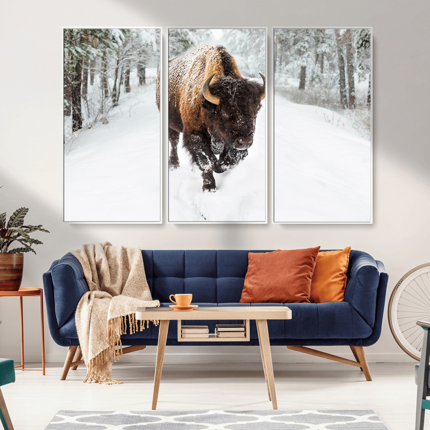 84699-MGV-CV-36X24-Bison in Winter Wall Art – Majestic Buffalo Canvas Print with Snowy Forest Landscape, Rustic Wildlife Artwork for Cabin, Living
