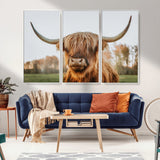 64824-MGV-FC-48X32-3P_White-Highland Cow Wall Art – Rustic Scottish Bull Canvas Print, Farmhouse Animal Decor for Living Room, Bedroom, Office or Cabin