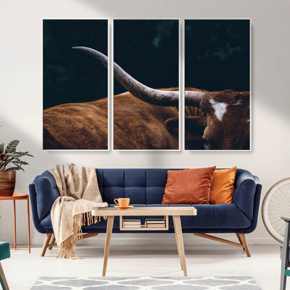 55197-MGV-FC-48X32-3P_White-Texas Longhorn Wall Art – Rustic Western Bull Horn Canvas Print and Farmhouse Country Animal Decor for Living Room, Office or