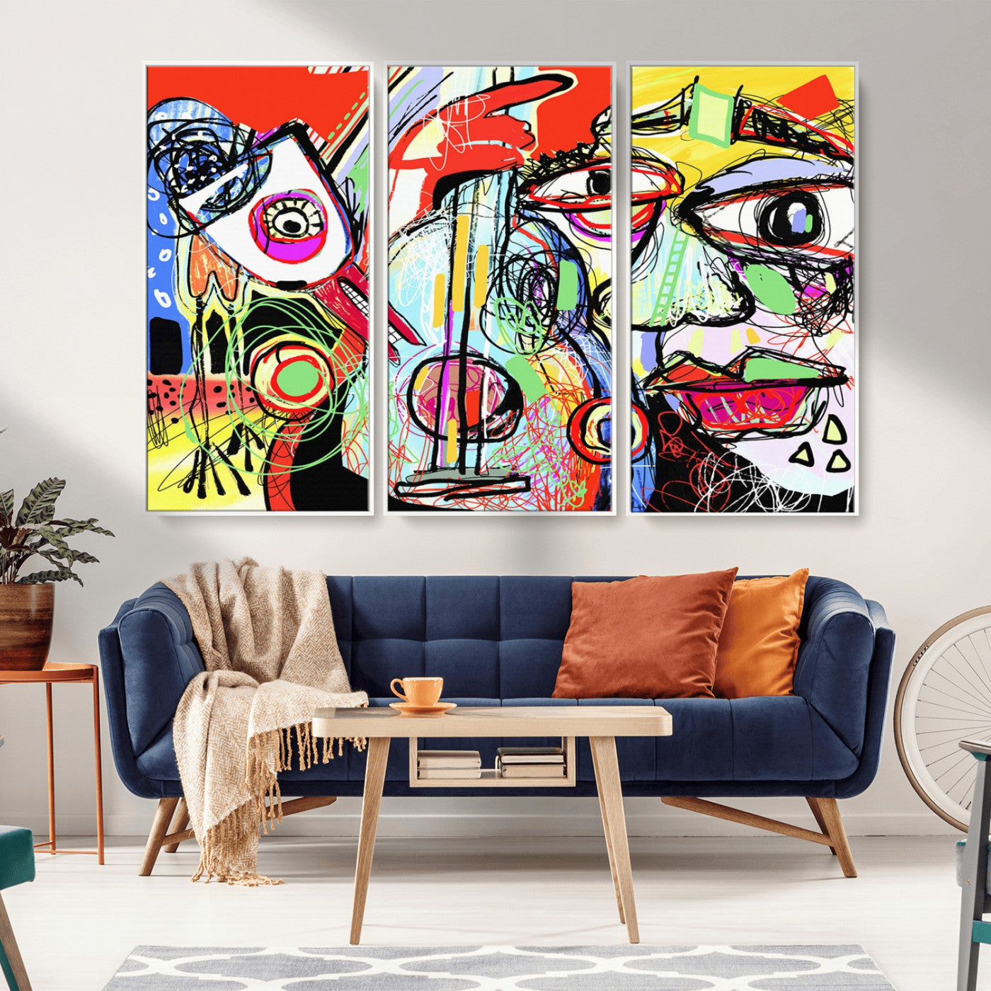 37796-MGV-FC-48X32-3P_White-Picasso Style Wall Art Canvas Print, Framed Picasso Art Picture Print, Picasso Cubism Perfect Modern Abstract Decor Artwork
