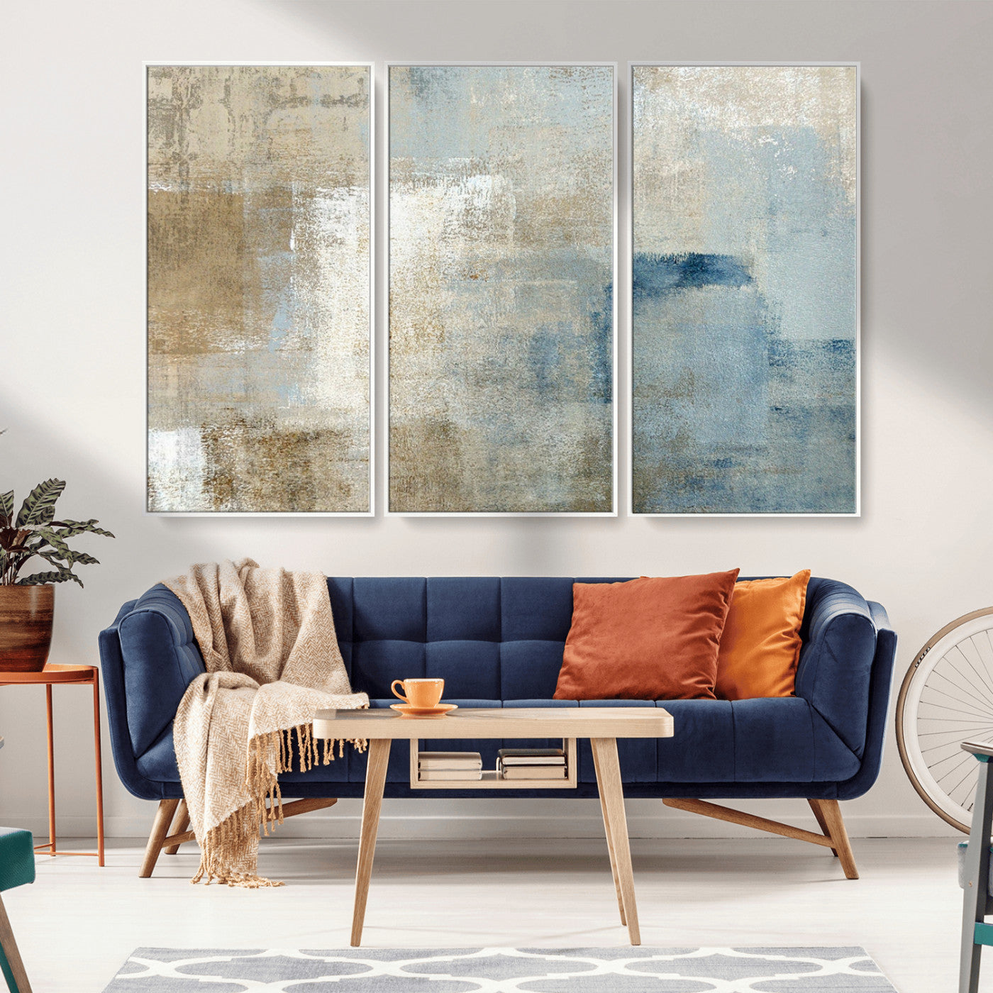 38126-MGV-FC-48X32-3P_White-Neutral Abstract Wall Art – Modern Beige and Blue Canvas Print and Minimalist Textured Painting for Living Room, Bedroom or Office