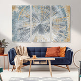 17631-MGV-FC-48X32-3P_White-Radiant Burst Wall Art – Abstract Sunburst Canvas Print in Blue and Gold, Modern Geometric Painting for Living Room, Office or