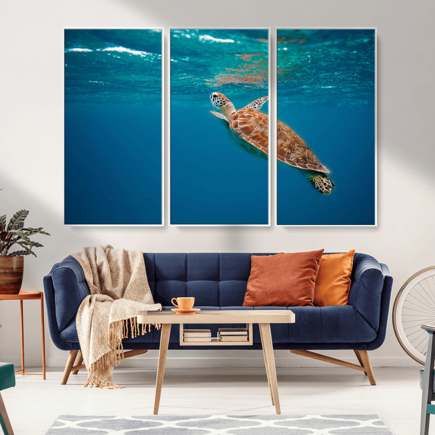 91440-MGV-FC-48X32-3P_White-Sea Turtle Wall Art – Ocean Turtle Canvas Print, Underwater Marine Life Decor for Living Room, Office, Beach House or Bathroom