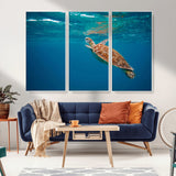 91440-MGV-FC-48X32-3P_White-Sea Turtle Wall Art – Ocean Turtle Canvas Print, Underwater Marine Life Decor for Living Room, Office, Beach House or Bathroom