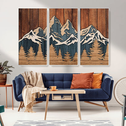 41330-MGV-FC-48X32-3P_White-Rustic Mountain Wall Art – Wooden Nature Scene with Trees and Peaks, Handmade 3D Layered Decor for Living Room, Cabin or Office