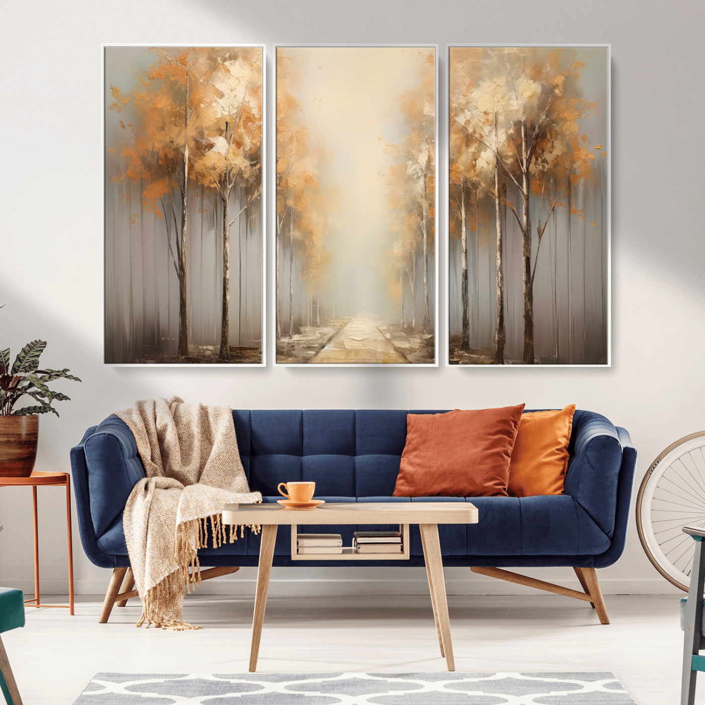 95004-MGV-CV-36X24-Autumn Forest Path Wall Art – Hand Painted Canvas Print with Golden Trees, Modern Nature Landscape Decor for Living Room, Bedroom