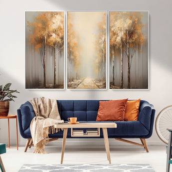 95004-MGV-CV-36X24-Autumn Forest Path Wall Art – Hand Painted Canvas Print with Golden Trees, Modern Nature Landscape Decor for Living Room, Bedroom
