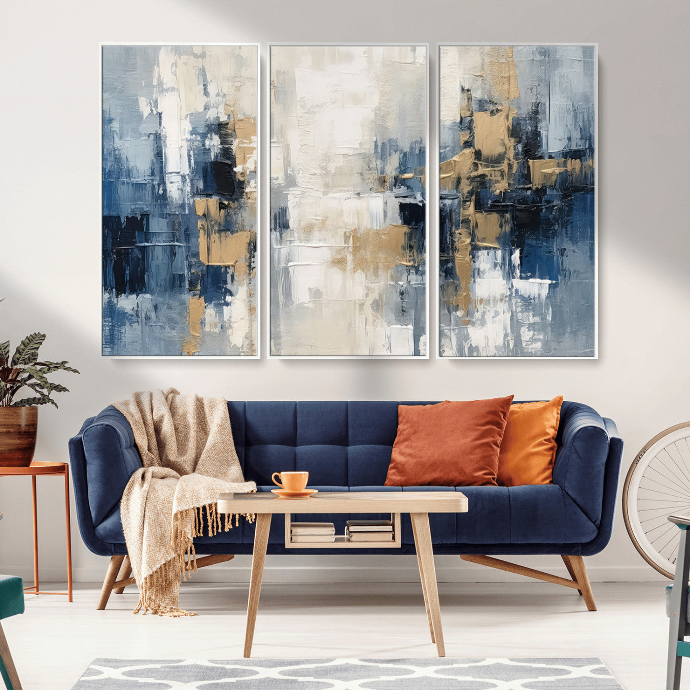 44344-MGV-CV-36X24-Abstract Blue and Gold Wall Art – Modern Hand Painted Canvas Print, Contemporary Textured Painting for Living Room, Bedroom or