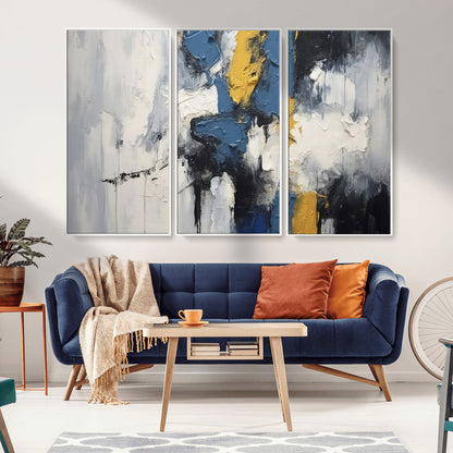 63850-MGV-CV-36X24-Abstract Blue and Yellow Wall Art – Modern Textured Canvas Painting, Bold Contemporary Artwork for Living Room, Bedroom or Office