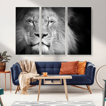 94453-MGV-CV-36X24-Lion Portrait Wall Art – Black and White King of the Jungle Canvas Print, Safari Wildlife Decor for Office, Bedroom, or Living