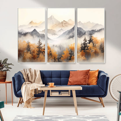 70049-MGV-CV-36X24-Autumn Mountain Forest Wall Art – Misty Landscape Canvas Print, Rustic Nature Inspired Decor for Living Room, Bedroom or Office