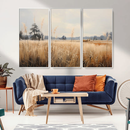 38193-MGV-CV-36X24-Golden Meadow Wall Art – Serene Grassland Landscape Canvas Print, Rustic Nature Decor for Bedroom, Living Room or Farmhouse