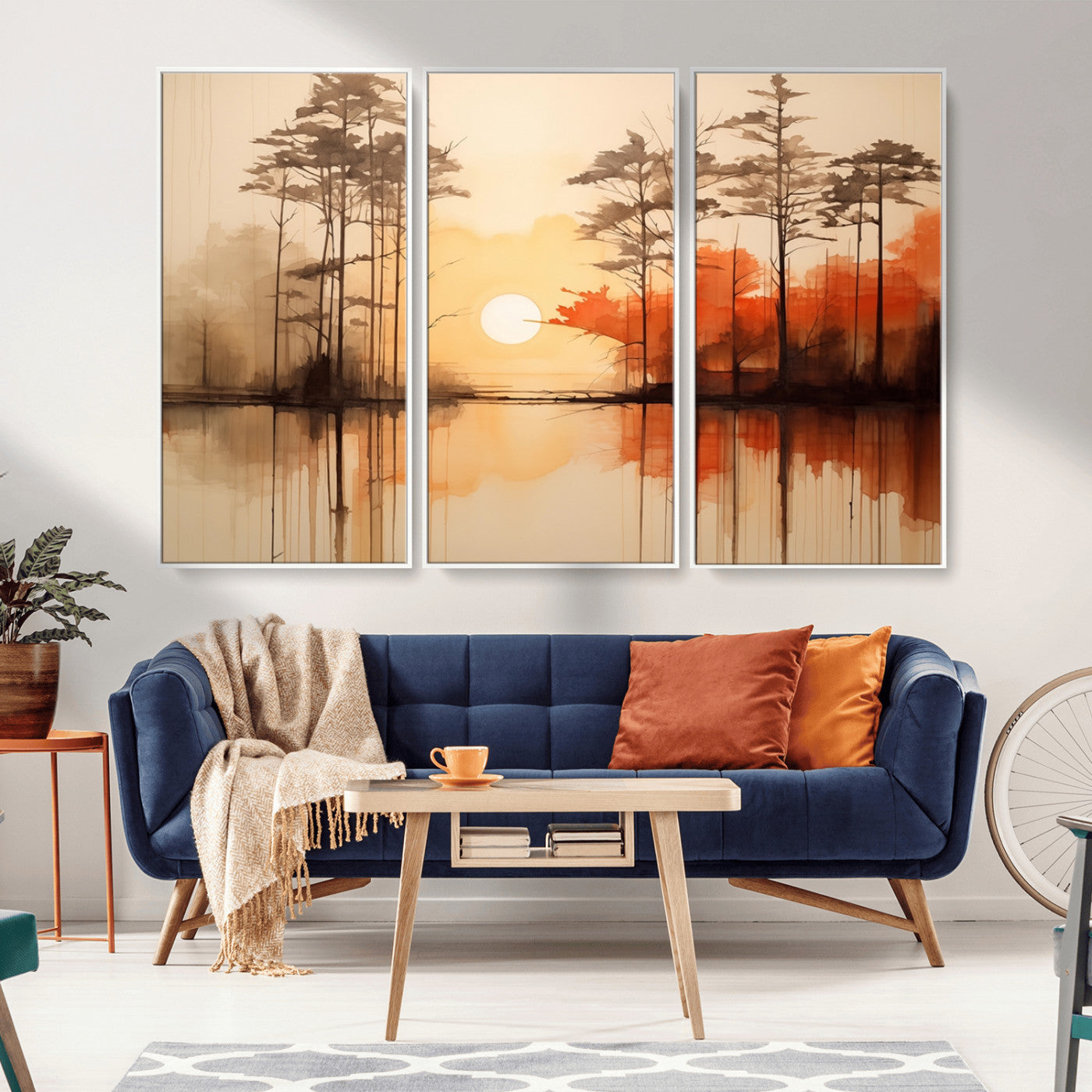 51083-MGV-CV-36X24-Sunset Lake Forest Wall Art – Serene Trees and Orange Sky Reflection Canvas Print, Tranquil Nature Decor for Living Room, Office