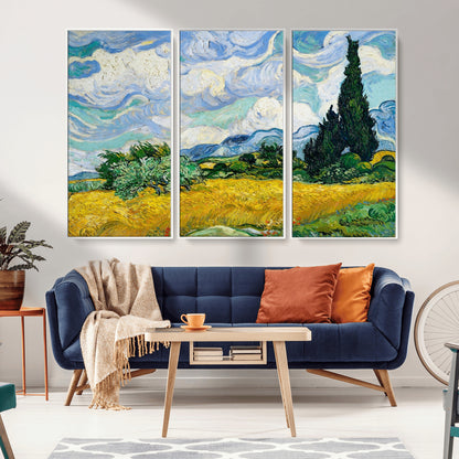 97252-MGV-CV-36X24-Wheat Field with Cypress – Van Gogh Wall Art, Impressionist Landscape Canvas Print, Rustic Home Decor for Living Room or Office