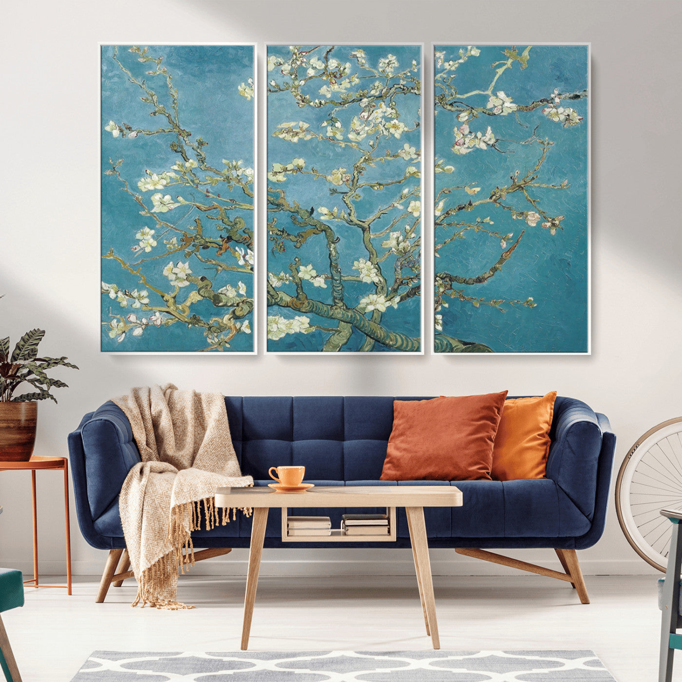 65607-MGV-CV-36X24-Almond Blossom Wall Art – Van Gogh Blue Floral Canvas Print, Elegant Impressionist Painting Decor for Living Room, Bedroom or