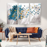 37564-MGV-CV-36X24-Butterfly Tree Wall Art – Modern Nature Canvas Print with Blue and Golden Butterflies, Elegant Decorative Painting for Living Room