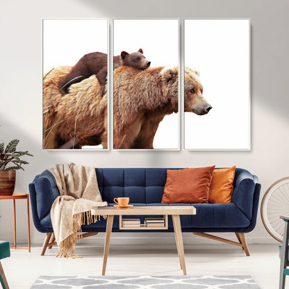 76943-MGV-CV-36X24-Mom Bear Wall Art Canvas Print, Framed Bear Photography Art Picture Print, Rustic Bear and Cub Perfect Rustic Farmhouse Decor