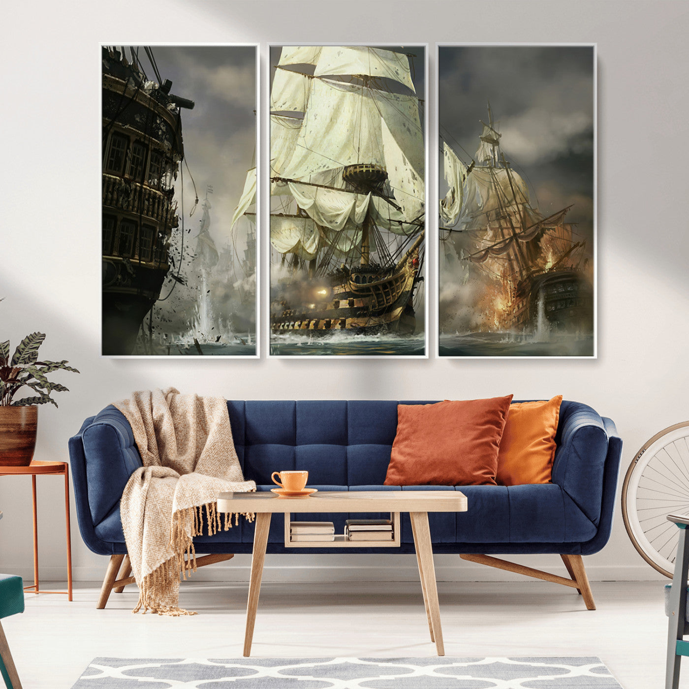26512-MGV-CV-36X24-Naval Battle Wall Art – Dramatic Tall Ship Canvas Print, Historic Pirate Sailing War Scene, Nautical Decor for Office, Study or
