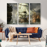26512-MGV-CV-36X24-Naval Battle Wall Art – Dramatic Tall Ship Canvas Print, Historic Pirate Sailing War Scene, Nautical Decor for Office, Study or