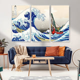 19450-MGV-CV-36X24-Great Wave Adventure Wall Art – Japanese Style Ocean Canvas Print, Fantasy Sailing Decor for Living Room, Bedroom or Office