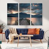 20442-MGV-CV-36X24-Lakeside Sunset Dock Wall Art – Peaceful Mountain Lake Canvas Print, Serene Nature Landscape Decor for Living Room, Bedroom or
