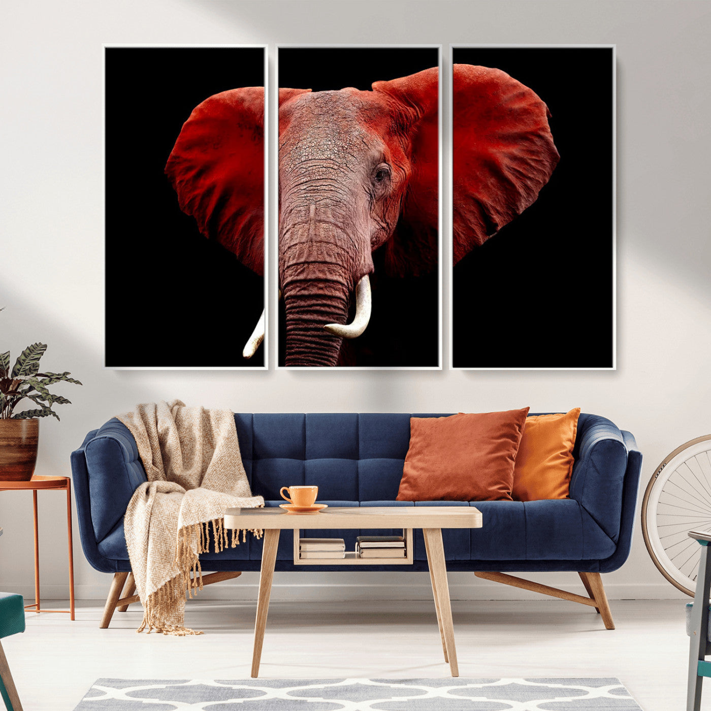 14788-MGV-CV-36X24-Red Elephant Wall Art – Bold Wildlife Canvas Print, African Safari Animal Decor for Living Room, Bedroom or Office