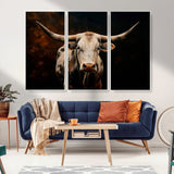 70522-MGV-CV-36X24-Longhorn Bull Wall Art – Striking Canvas Print of Majestic Bull, Premium Animal Decor for Home, Office, Man Cave, or Living Room